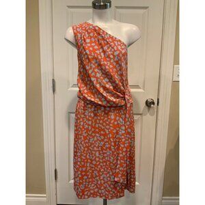 Diane Von Furstenberg Agantha Popcorn Orange & Blue One Shoulder, Size 14, NWT!